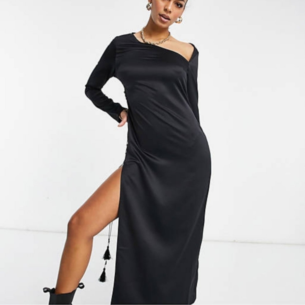 ASYOU woman's size 2 cut out lace up side slit maxi dress in black